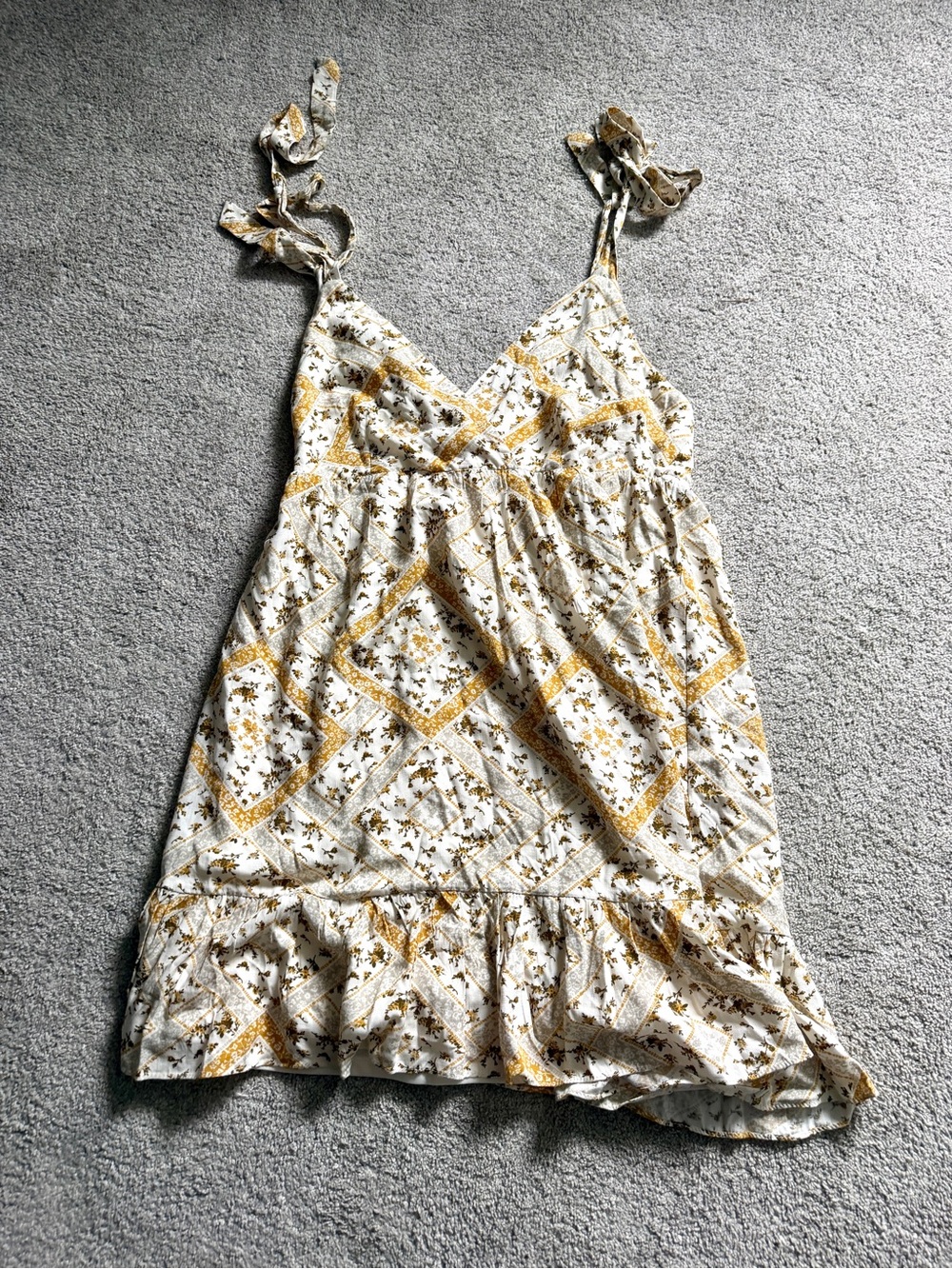 Altar'd State Cream & Yellow Floral Tie-Shoulder Mini Dress